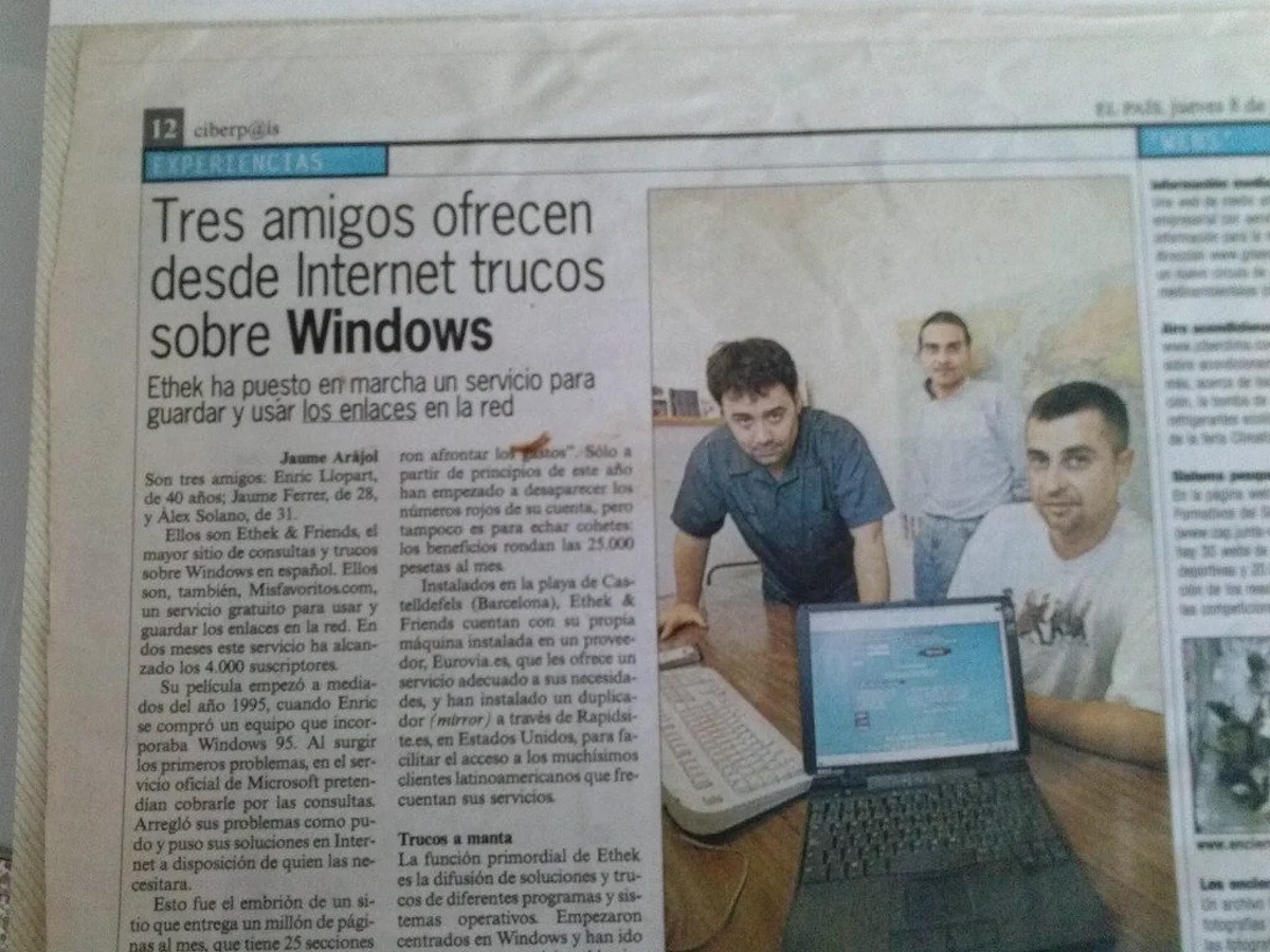Recorte del diario El País del 8 de junio de 2002 sobre Ethek & Friends, el proyecto del que nace Mediafels